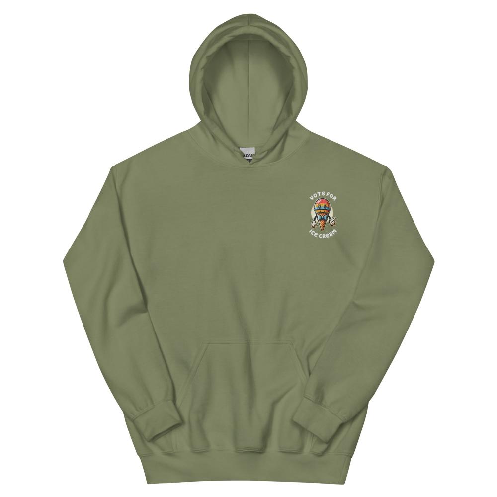 Vote For Ice Cream Embroidered Hoodie - Military Green Color - https://ascensionemporium.net